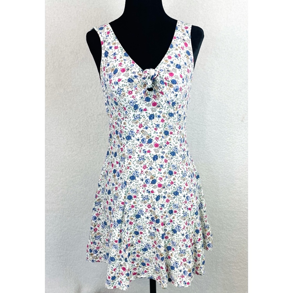 (VTG) BYER TOO! CALIFORNIA • 90s Floral Front-Tie Sleeveless Mini Dress, XS/S - Picture 4 of 15